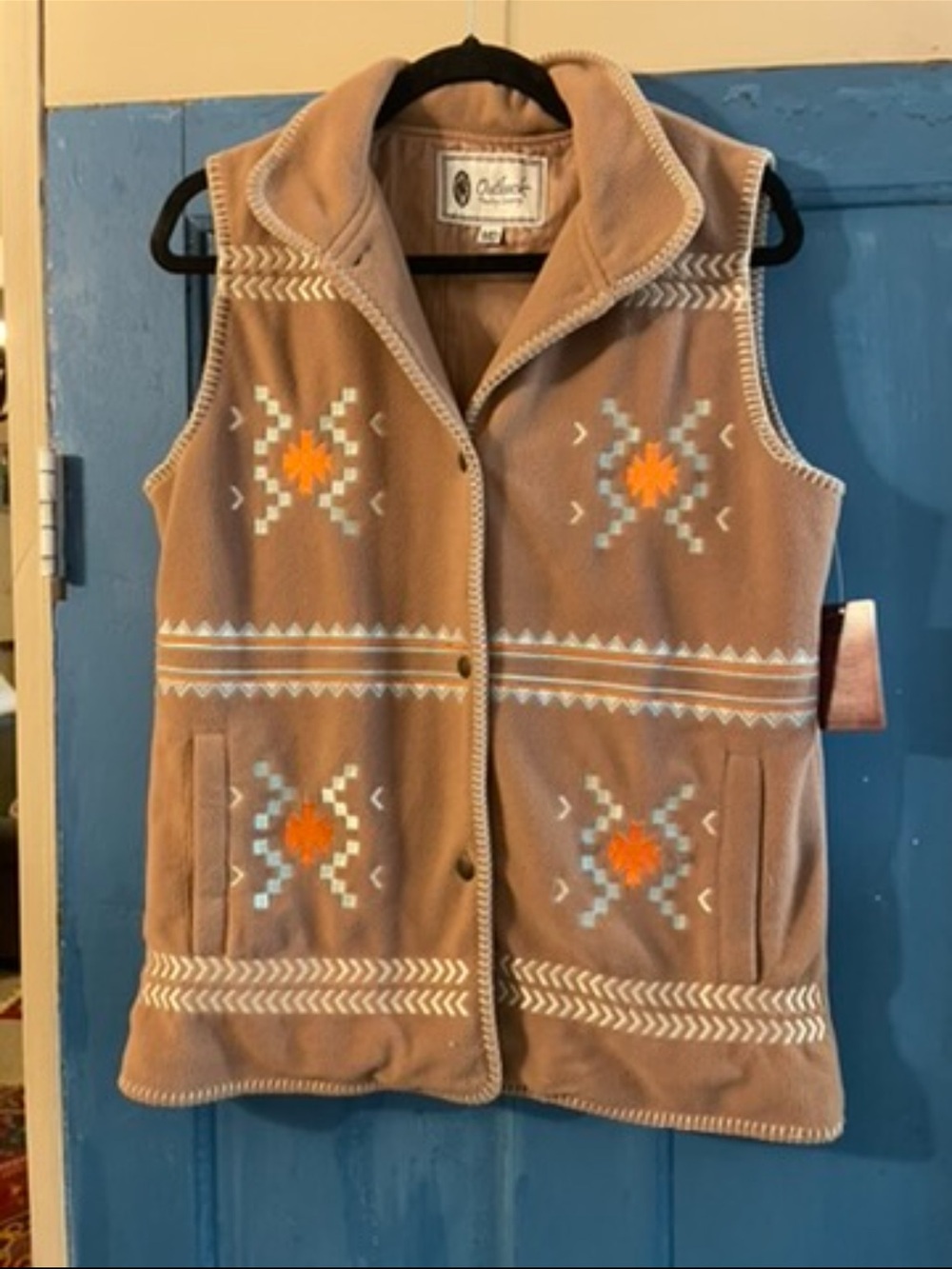 NWT OutBound Tan Fleece Vest with Southwestern Embroidery